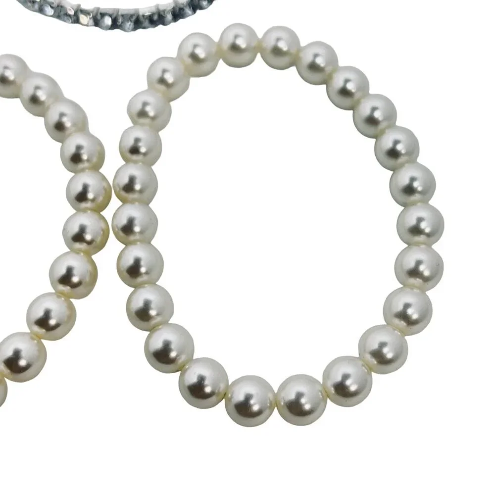 Lot Of 3 Roman Stretch Bracelets 2 Faux Pearl & 1 Silver Tone Rhinestone (5498) - Picture 5 of 6